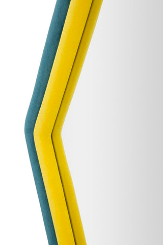 Miroir mural hexagonal cadre en bois Tissu Velours Bleu et Jaune