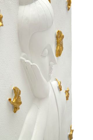 Panel de pared Buda de resina 3D con hojas doradas