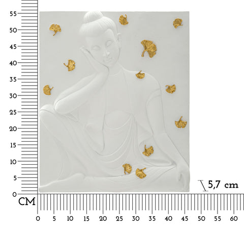 Panel de pared Buda de resina 3D con hojas doradas