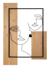 Panneau mural décoratif 3D en métal et bois avec visages modernes