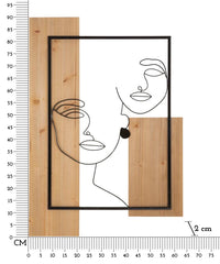 Panneau mural décoratif 3D en métal et bois avec visages modernes