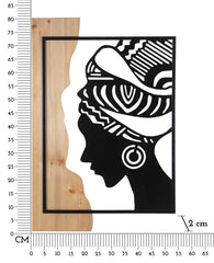 Panneau mural décoratif 3D Métal / Bois Profil Femme Tribal