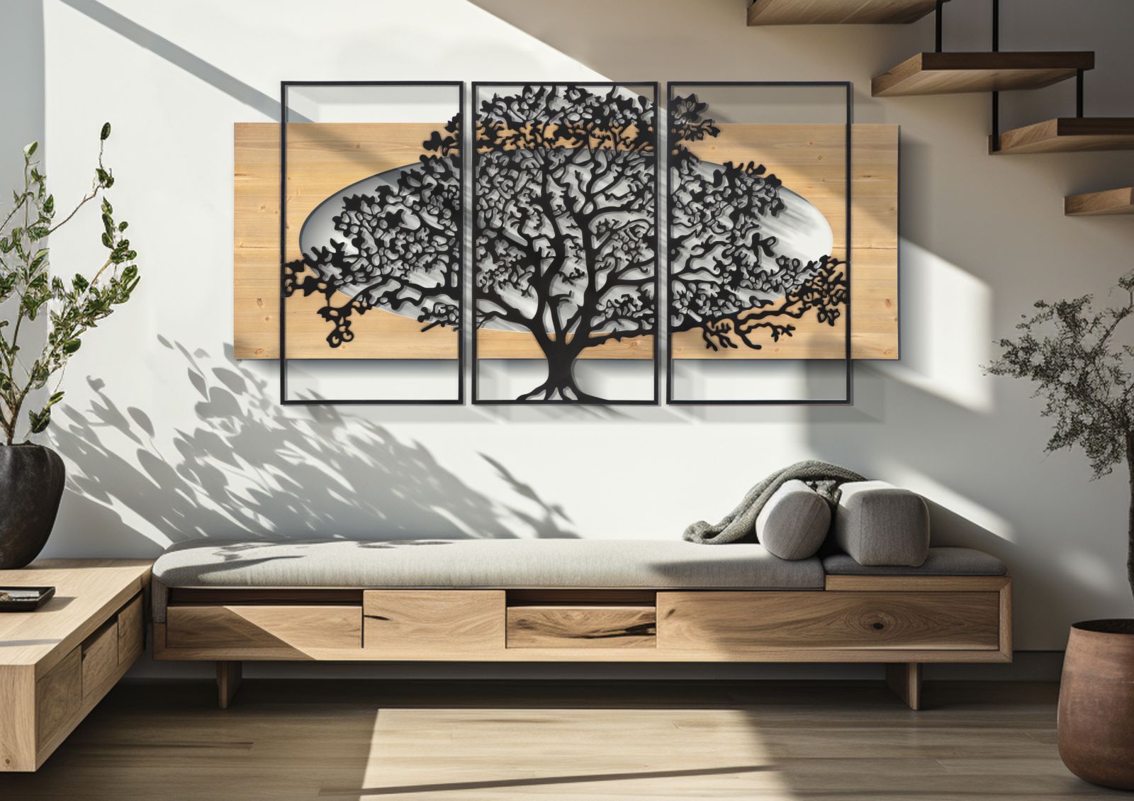 WALL PANEL TREE IRON AND WOOD SET 3 PCS CM 176X2X90 (63X2X90-50X2X90)