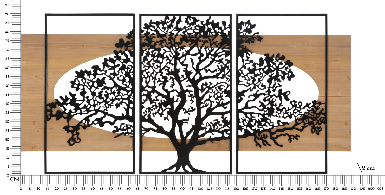 WALL PANEL TREE IRON AND WOOD SET 3 PCS CM 176X2X90 (63X2X90-50X2X90)