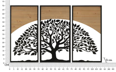 Panneau mural décoratif 3D ensemble 3 pcs métal et bois arbre