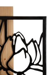Panneau mural décoratif 3D Lotus Métal et Bois