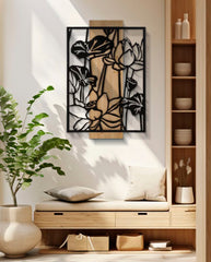 Panneau mural décoratif 3D Lotus Métal et Bois