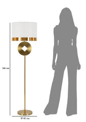 Lampe de sol géométrique métal doré abat-jour tissu blanc bord doré