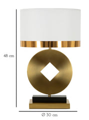 Lampe de table métal doré abat-jour tissu blanc bord doré