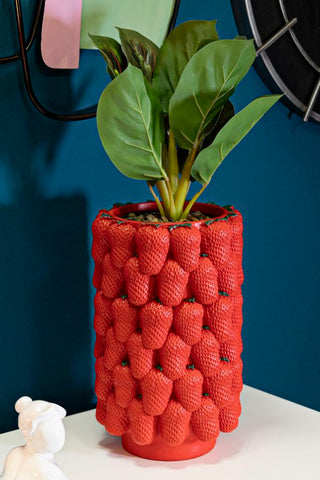 Vase en résine fraises rouges