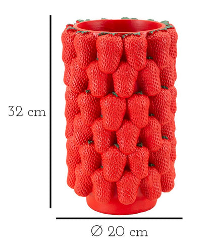 Vase en résine fraises rouges