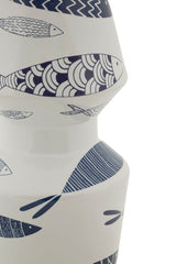 Vase en céramique blanche décoré de poissons et motifs bleus