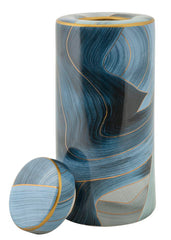 Vase en céramique décoré avec couvercle finitions dorées