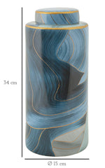 Vase en céramique décoré avec couvercle finitions dorées