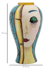 Vase en céramique décor visage avec décorations dorées