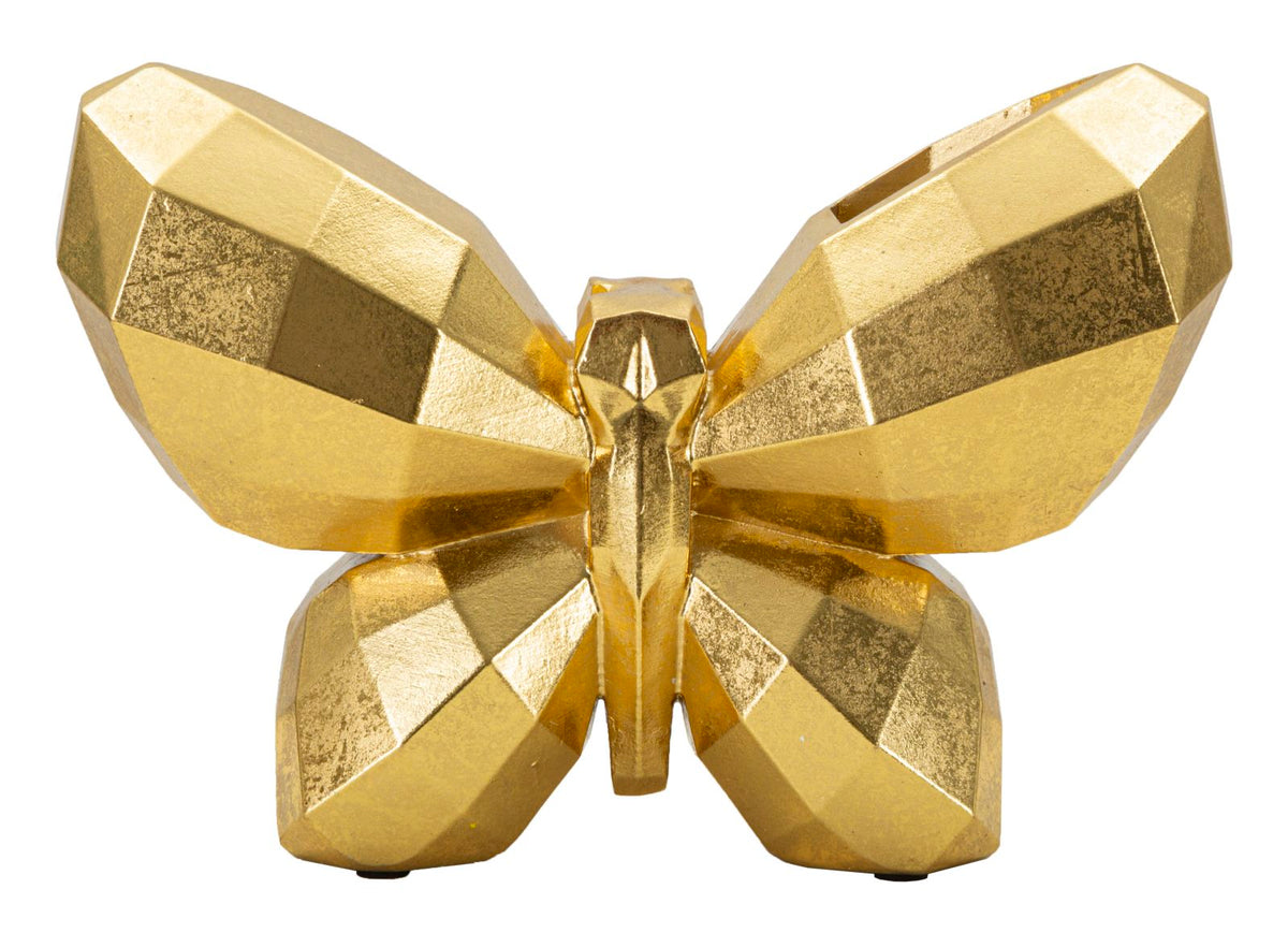 Jarrón de resina dorada Mariposa diseño cubista