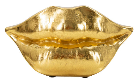 Jarrón labios resina dorada