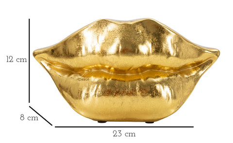 Jarrón labios resina dorada