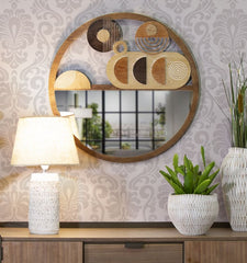 Miroir mural rond Bois décoratif