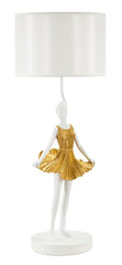 Lampe de table Dancer métal et résine robe dorée abat-jour tissu blanc