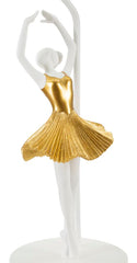 Lampe de table Danseuse métal et résine robe dorée abat-jour tissu blanc