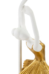 Lampe de table Danseuse métal et résine robe dorée abat-jour tissu blanc