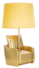 Lampe de table Mid-Century résine dorée abat-jour tissu Ocre Jaune