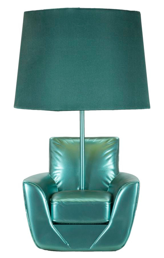 Lámpara de mesa de resina turquesa con pantalla de tela turquesa
