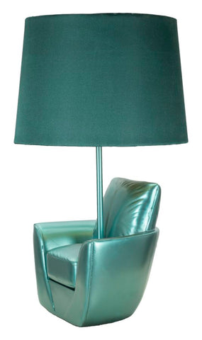 Lámpara de mesa de resina turquesa con pantalla de tela turquesa