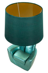 Lampe de table en résine turquoise abat-jour tissu turquoise