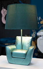 Lampe de table en résine turquoise abat-jour tissu turquoise