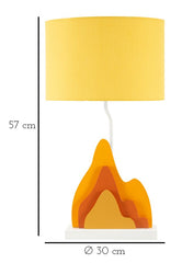 Lampe de table en bois design flamme abat-jour Tissu Jaune/Orange