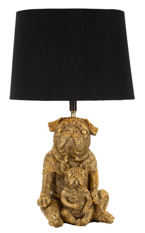 Lámpara de mesa Perro de resina dorada pantalla de tela Negra