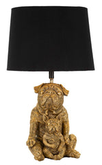 Lampe de table Chien résine dorée abat-jour tissu Noir