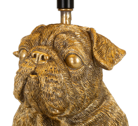 Lámpara de mesa Perro de resina dorada pantalla de tela Negra