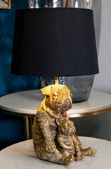Lampe de table Chien résine dorée abat-jour tissu Noir