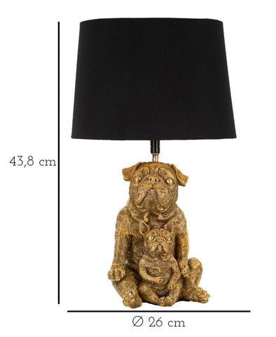 Lámpara de mesa Perro de resina dorada pantalla de tela Negra