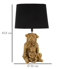 Lampe de table Chien résine dorée abat-jour tissu Noir