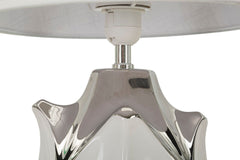 Lampe de table céramique blanche et grise abat-jour en tissu blanc