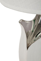 Lampe de table céramique blanche et grise abat-jour en tissu blanc