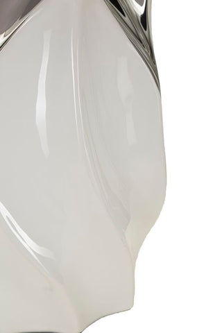 Lámpara de mesa de cerámica blanca y gris con pantalla de tela blanca
