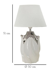 Lampe de table céramique blanche et grise abat-jour en tissu blanc