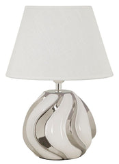 Lampe de table Shiney Céramique Blanche abat-jour Tissu Blanc finitions Argentées