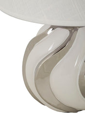 Lampe de table Shiney Céramique Blanche abat-jour Tissu Blanc finitions Argentées