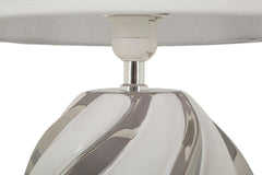 Lampe de table Shiney Céramique Blanche abat-jour Tissu Blanc finitions Argentées