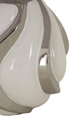 Lampe de table Shiney Céramique Blanche abat-jour Tissu Blanc finitions Argentées