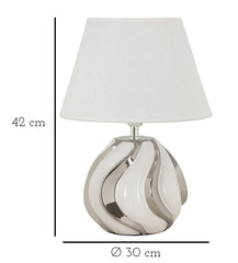 Lampe de table Shiney Céramique Blanche abat-jour Tissu Blanc finitions Argentées