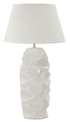Lampe sur pied céramique blanche abat-jour tissu blanc
