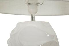 Lampe sur pied céramique blanche abat-jour tissu blanc