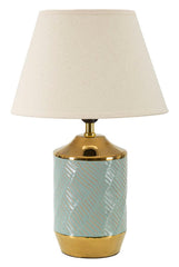 Lampe de table Cape Town Céramique Bleu Clair abat-jour blanc finitions dorées